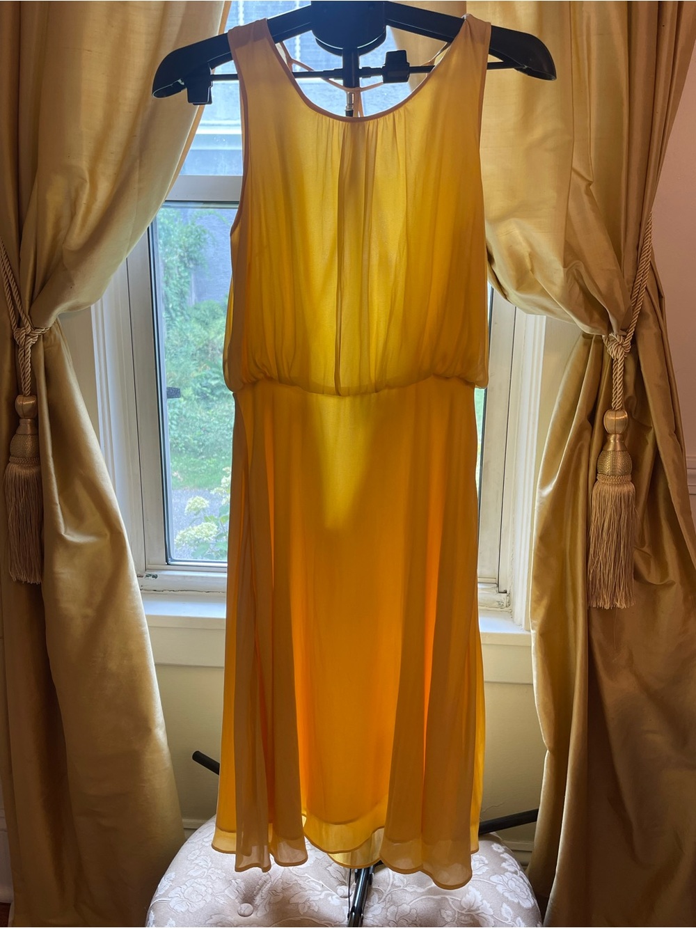 Forever 21 Yellow Sleeveless Flowy Chiffon Midi Dress